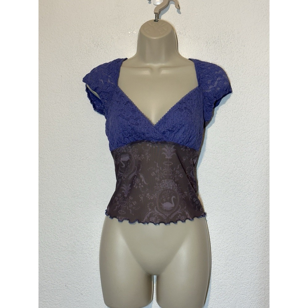 Y2K Kimchi Blue Top Womens M Babydoll Sheer Bottom Dainty Coquette Fairy